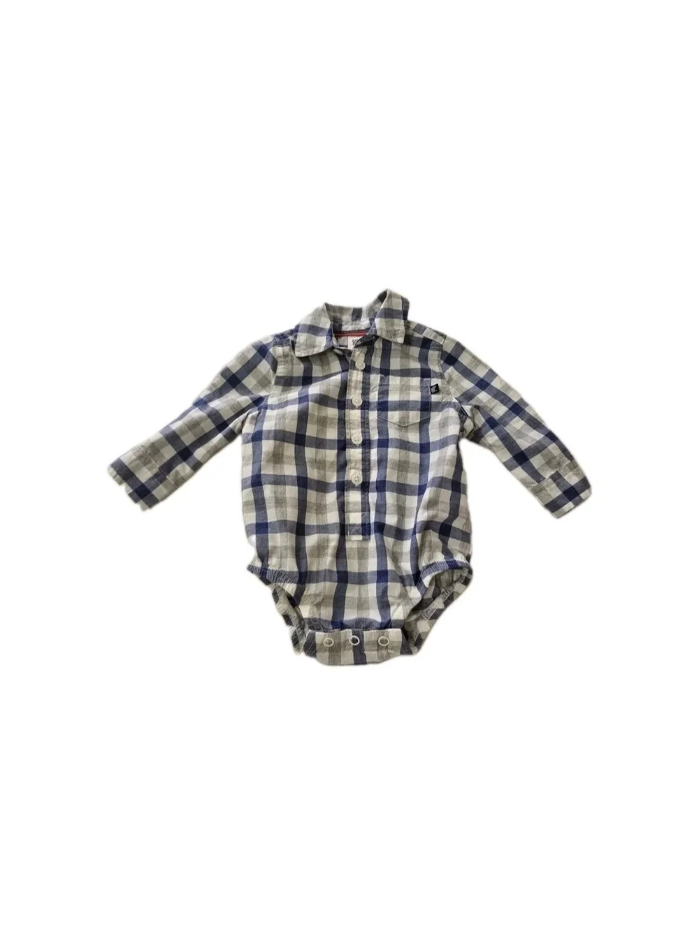 OshKosh B'gosh Navy and Cream Plaid Button-Front Onesie